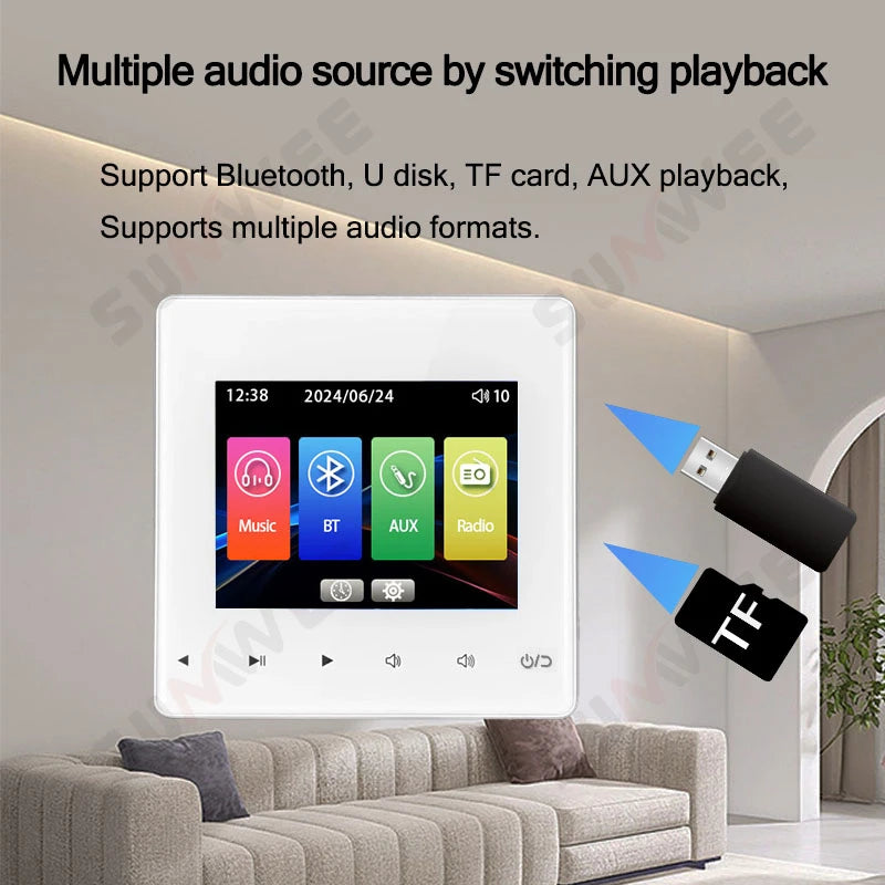 Home Audio System 86 Type Bluetooths Wall Amplifier Hotel AUX TF Sound Background Music Control Panel Optional Ceiling Speakers