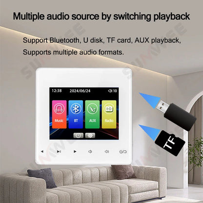 Home Audio System 86 Type Bluetooths Wall Amplifier Hotel AUX TF Sound Background Music Control Panel Optional Ceiling Speakers