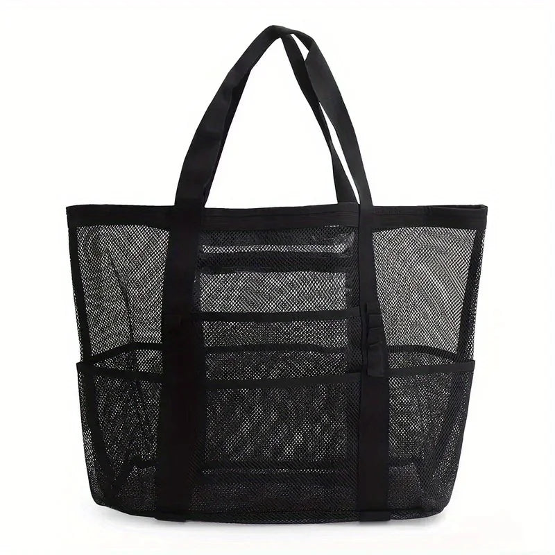 Mesh beach bag, one shoulder mesh shower, fitness, swimming bag, large capacity handheld travel cosmetics storage bag