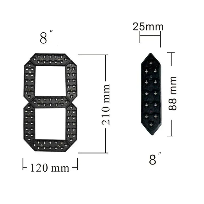 Hot Sale 8 inch Waterproof 7segment Digital Led Module For Price/Time/Temperature/Score Sign