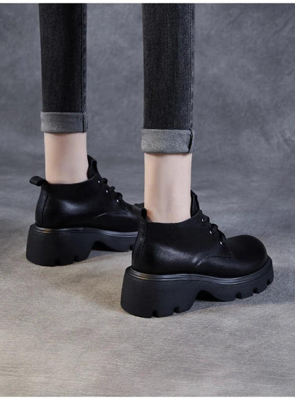 DRKANOL Luxury Design Genuine Leather Ankle Boots For Women Platform Casual Short Boots Women Winter Thick High Heel Warm Shoes