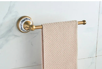Antique Brass 2pc Bathroom Accessories Set, Bronze Dispenser Towel Rod and Toilet Paper Holder for Bathroom Wall Mounted
