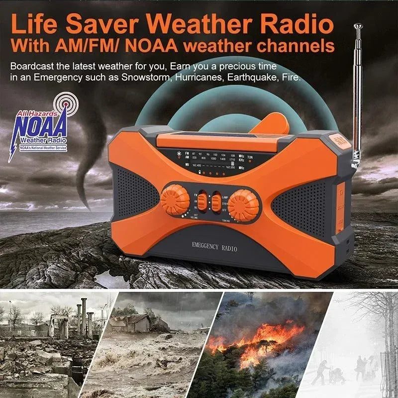 Multifunctional 10000mAh Solar Crank Radio  AM/FM/NOAA Weather Alert, Dual Stereo Speakers, Phone Charger, LED Torch & SOS Alarm