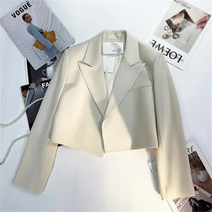 Spring Autumn New Blazers for Women Korean No Button Cropped Suits Jacket Woman Casual Long Sleeve Blazer Coat Ladies ZY7701