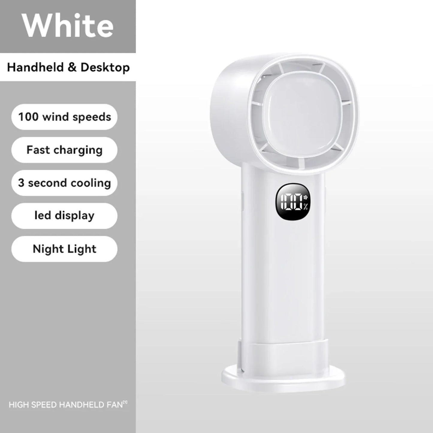 Night Light Cooling Fan 5000mAh Handheld Cooling Fan Portable Handheld Turbo Fan 100 Wind Speeds Adjustable Mini Personal Fan
