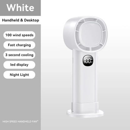 Night Light Cooling Fan 5000mAh Handheld Cooling Fan Portable Handheld Turbo Fan 100 Wind Speeds Adjustable Mini Personal Fan