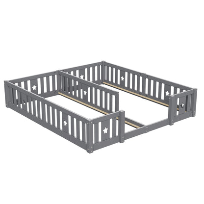 Rosahqnda Children's Bed Floor Bed 90x200cm with Railing Gate,Pine Wooden Bed for Families with 2 Children,Children's Twin Bed