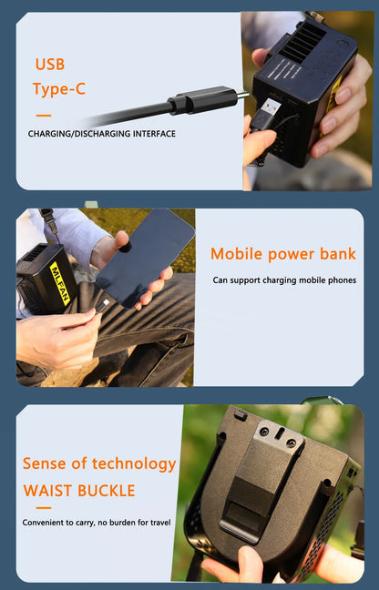 Waist Clip Fan Portable Mini Hanging Neck Fan USB Rechargeable Fan Small Outdoor Camping Waist Fan with 10000mAh Power Bank