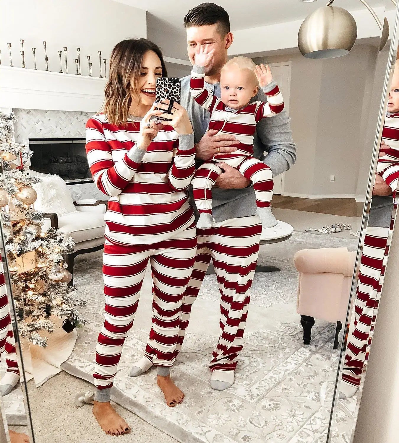 Merry Christmas 2025 Mother Father Kids Matching Pajamas Set Striped Casual Loose Pyjamas Xmas Family Look Holiday Wear Pjs Gift