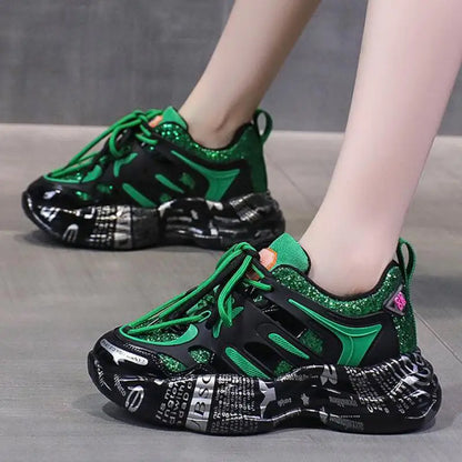 Bling Sports Shoes Women Platform Thick Sole Running Shoes Woman Sneakers Glitter Lightweight Casual Sparkling Women Shoes Pink