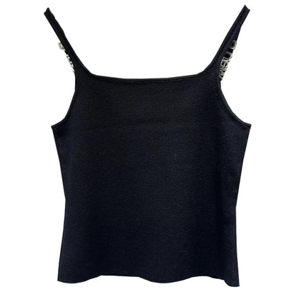 Design Sense Niche Black Beaded Letter-Printing Sleeveless Camisole Women's Summer Crop Tops Hot Girl Outer Wear Short Base Vest