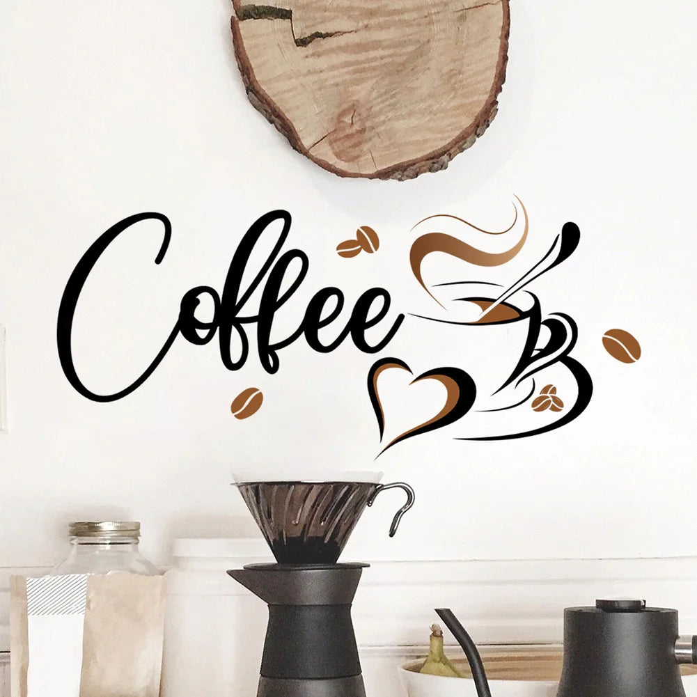 Creative Coffee Cup Wall Stickers Living Room Restaurant Decoration Mural Cafe For Kitchen Home Decor Self-adhesive Wallpaper