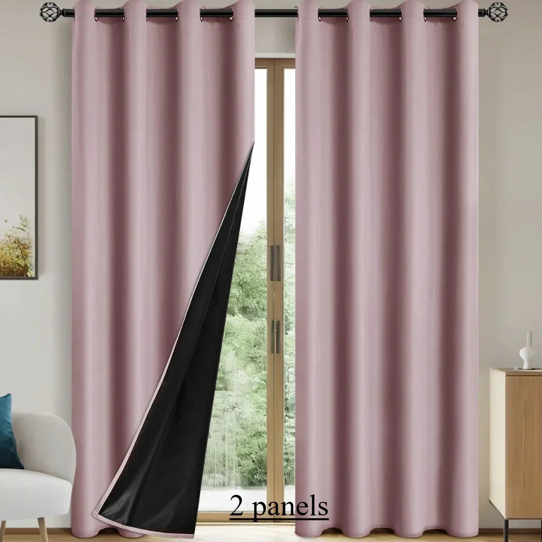 2panels Solid 100% Blackout Curtain - Curtains for Bedroom, Living Room Decor - UV Protection, Easy Sliding and Stylish Design