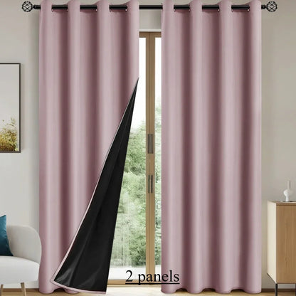 2panels Solid 100% Blackout Curtain - Curtains for Bedroom, Living Room Decor - UV Protection, Easy Sliding and Stylish Design
