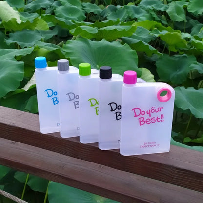 380ML Transparent Flat Water Bottle Plastic Travel Bicycle Drinking Cup Reusable Portable Water Bottle