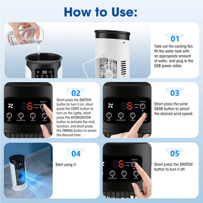 3 In 1 Household Fan Air Conditioner Portable 6-gear Air Cooler LED Night Light Humidifier Air Adjustment Fan Office Home Fan