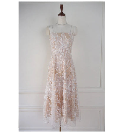 Fashion Slim O-Neck Long Party Casual Dress Hot Sale Summer Dresses Korean Retro Sleeveless Mesh Embroidery Vestidos