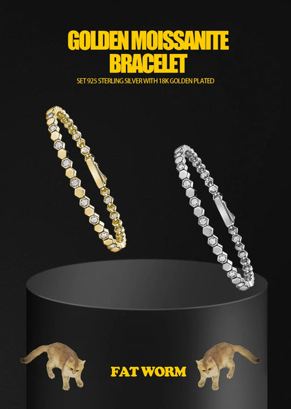 925 Sterling Silver 14K Gold Plated Moissanite Hexagon Tennis Bracelet for Women Color Sparkling Geometric Jewelry Gift