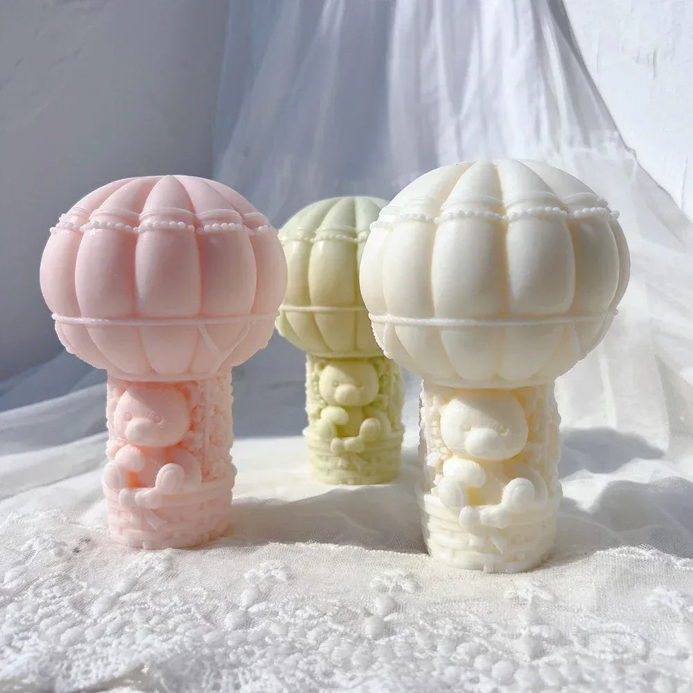 Teddy Bear in A Balloon Candle Mold Valentine's Day Gift idea sitting Bear Hot Air Balloon Silicone Mold Home Decor Wedding Gift