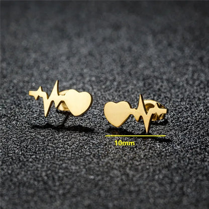 Fashion Small Heartbeat Stud Earrings Medical ECG with Heart Earings for Women Everyday Jewelry Girls Valentine's Day Gift