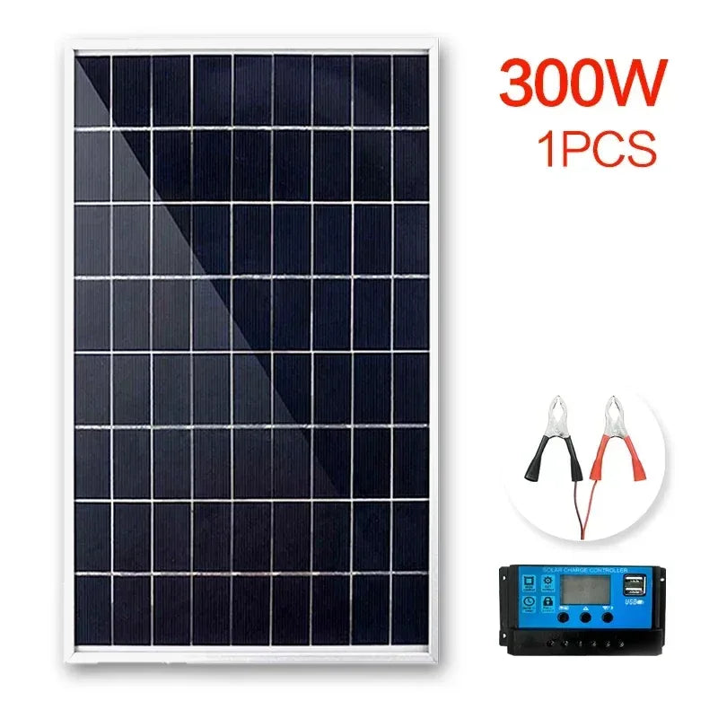 300W/600W Solar Panel 12V Photovoltaic Power Bank Kit 100A Controller Solar Plate for Home/Camping/RV/Car Fast Battery Charger