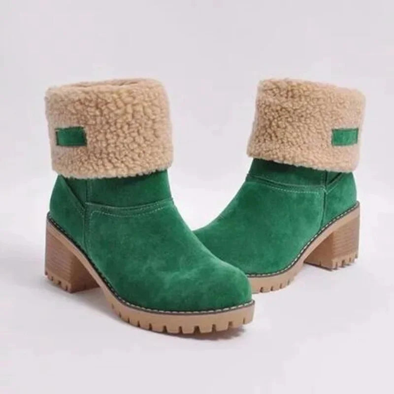 Warm Fleece Lined Mid-Calf Snow Boots Women's Velvet Booties Matte Finish Booties Two-Way Wear Low Heel round Toe Winter Boots