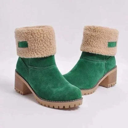 Warm Fleece Lined Mid-Calf Snow Boots Women's Velvet Booties Matte Finish Booties Two-Way Wear Low Heel round Toe Winter Boots