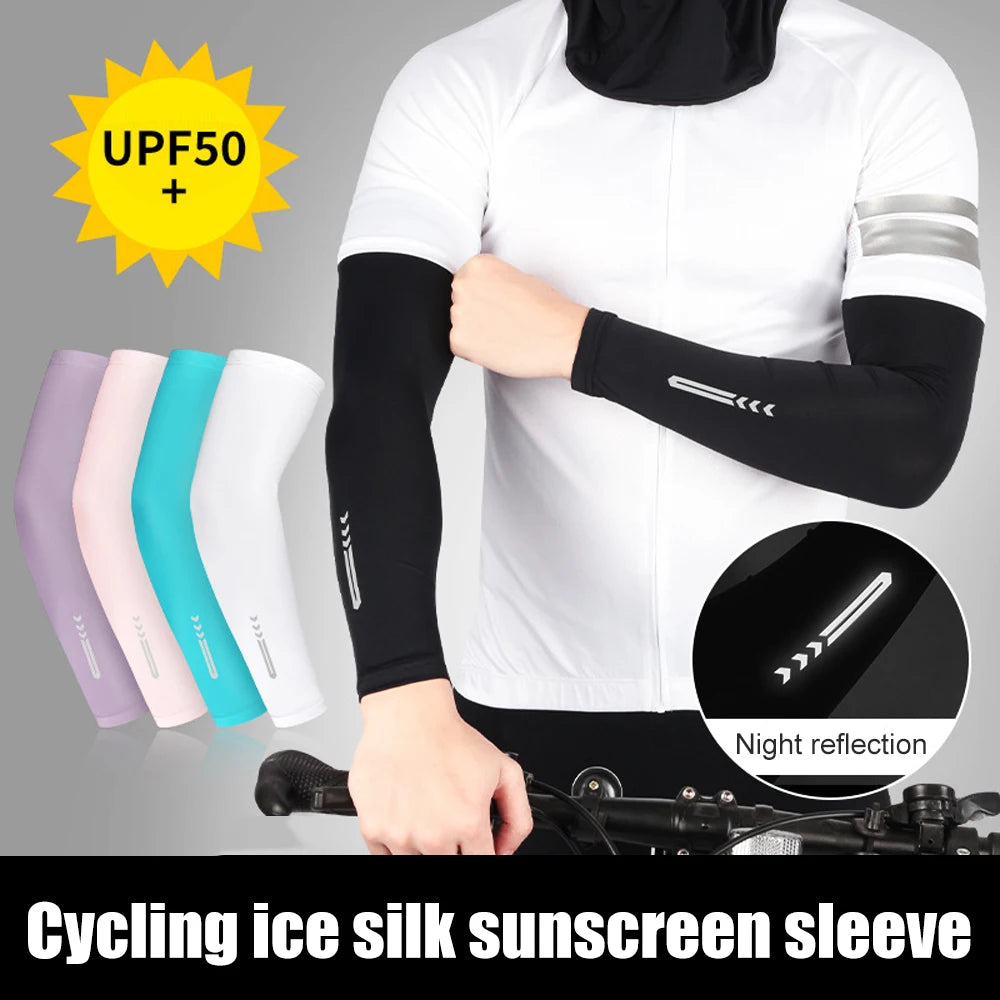 1Pair Ice Fabric Breathable UV Protection Running Cooling UPF 50 Arm Sleeves Fitness Basketball Elbow Pad Sport Cycling Outdoor