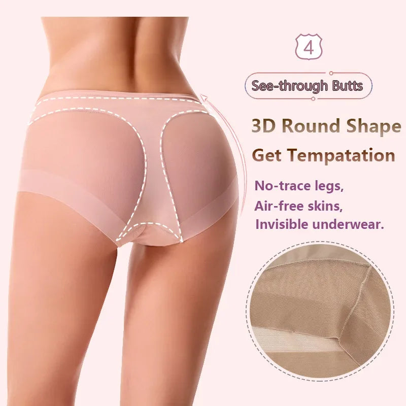 Ice Silk Women Underwear Panties Transparent Mesh Gauze Corset Waist Slimming Black Briefs Female Trainer Shaping Underpants2024