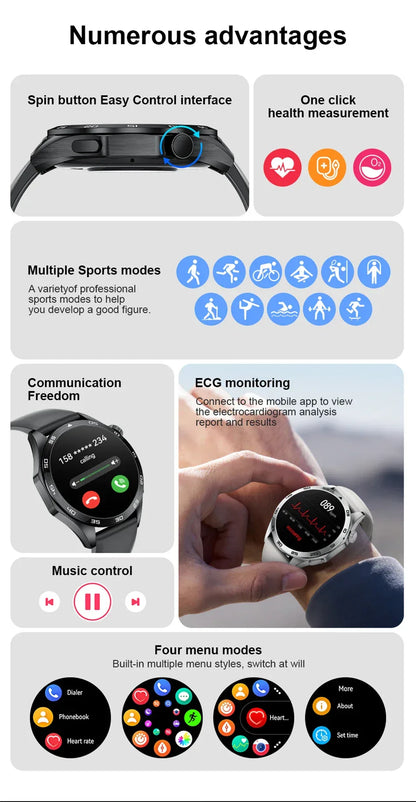 2025 New Blood Pressure Smart Watch Men ECG Monitoring Heart Rate Monitor Women Smartwatch BT Call Fitness Tracker Sport Watches