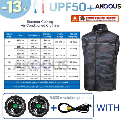 AKOOUS 12V/5V USB 4 Fans Cooling Vest Men Wearable Air Conditioned Clothes for Outdoor Work Fishing Hiking Loose Cool Vest