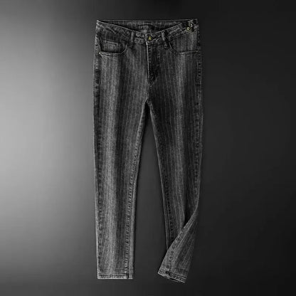 Trousers Skinny Luxury Men's Jeans Stripe Slim Fit Man Cowboy Pants with Pockets Tight Pipe Soft New in Plus Size Trend 2024 Xs