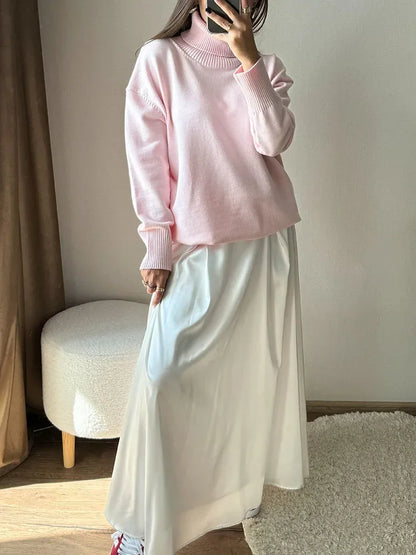 Winter Pink Turtleneck Sweaters Women Oversized Autumn Warm Women's Jumper Loose Basic White Turtleneck For Women Pullovers