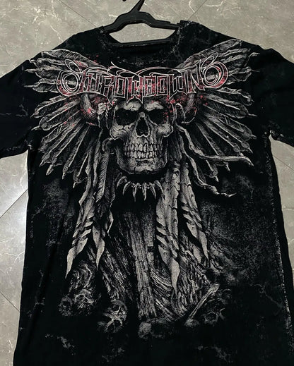 Y2K Xtreme T Shirt Man's Clothing Skeleton Printing Tops Harajuku Fashion Trend Baggy Men And Women Short Sleeves