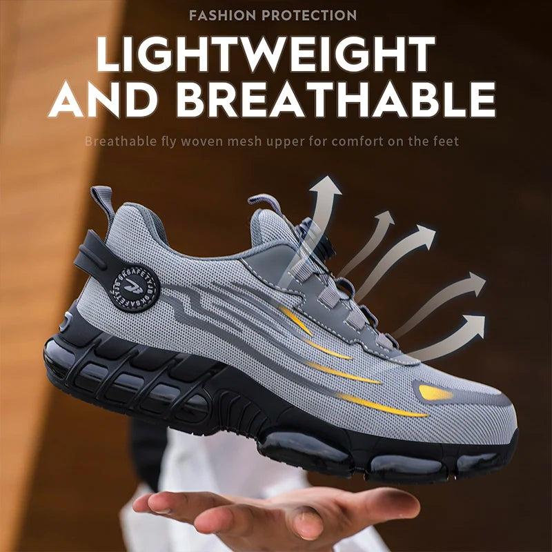 Breathable Men Boots Rotating Buttons Safety Shoes Men Puncture-Proof Work Boots Steel Toe Shoes Light Indestructible Shoes