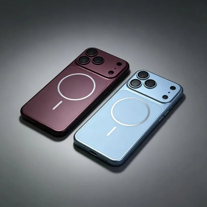 Original Metal Color Magnetic Charge Case For iPhone 18 17 Air 16 15 14 13 Pro Max For Magsafe Large Window Plating Rugged Cover