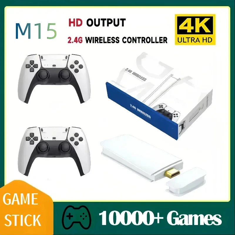 M15 Game Stick Mini TV Handheld Game Console 20000+Retro Game Wireless Gamepads Video Game 64G HD Output Two-player for PS1 Etc