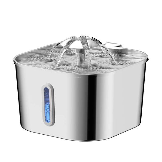 2.2L/74OZ Automatic Cat Fountain Stainless Steel Pet Water Dispenser Silent Water Pump Circulation Filtering Visual Window by PDG ibma