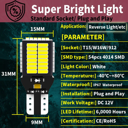 2pcs W16W T15 921 912 LED Canbus Reverse Light Bulbs On Cars White 6000k 12v Back Up Lamp For Mazda CX5 2 DE DL 3 5 CX3 MX5 6 GG
