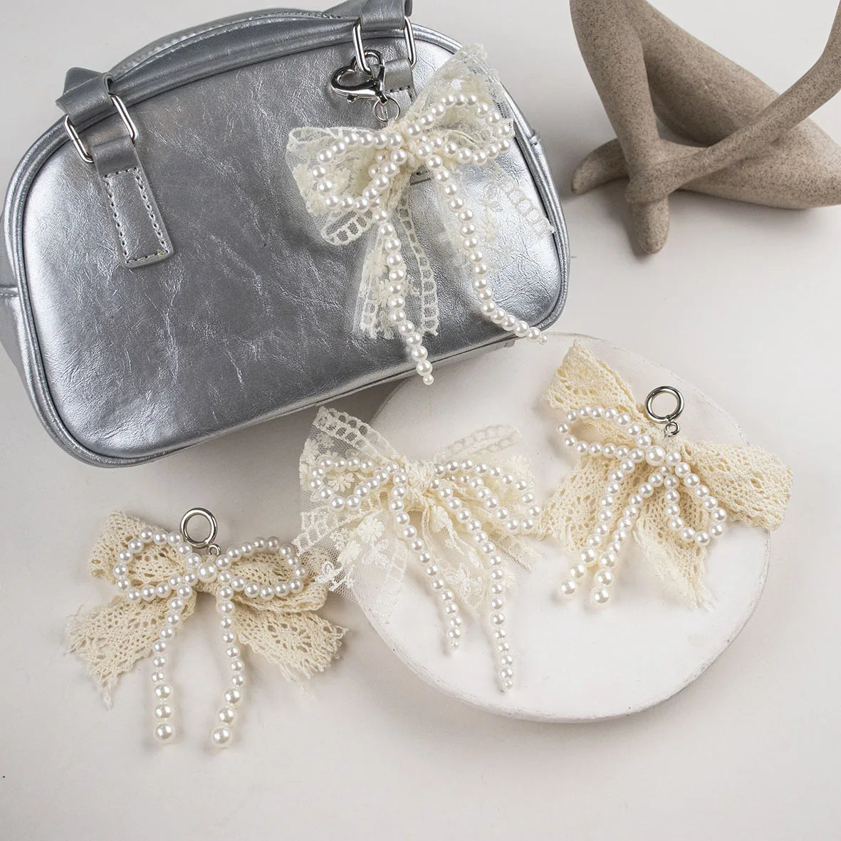 Lace pearl bow Shoe Shoelaces Charms for Sneakers Decorative Shoe Flower Buckle Decorative Shoe Fashion Charm Accessories