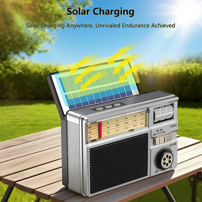 Vintage Solar AM/FM/SW Bluetooth Speaker Radio with USB/TF MP3 Player, Rechargeable Battery FM Receiver Radio for Home&Outdoor