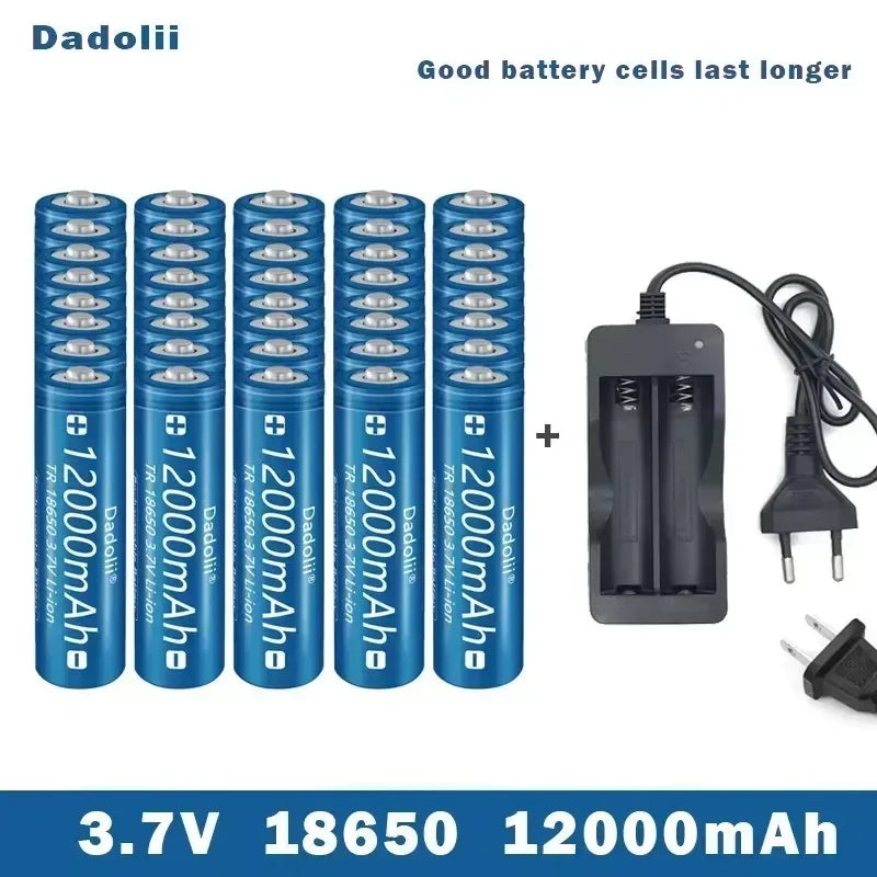 18650 Battery Rechargeable Battery 3.7V 18650 12000mAh Capacity Li-ion Rechargeable Battery For Flashlight Torch Battery+Charger
