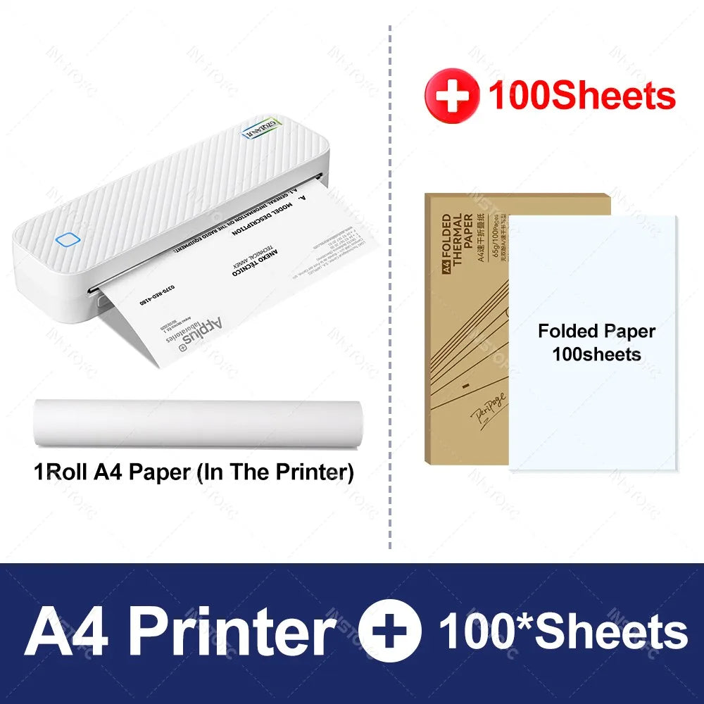 Wireless Mini A4 Thermal Printer Inkless Portable Bluetooth Mobile Phone Photo Document Printer For Office/Work/Home Use