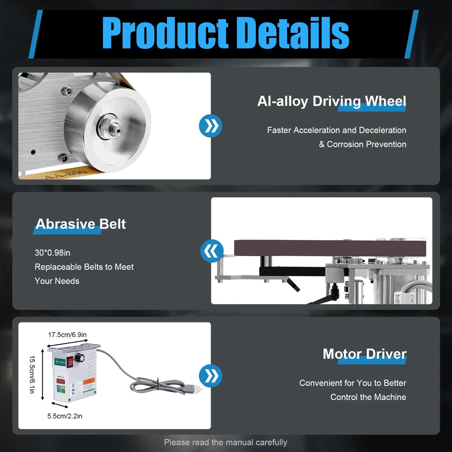 Multi-function Desktop Belt Machine,with Brushless Motor 762x25MM Belt Sander  Sharpener Polishing Grinding Machine