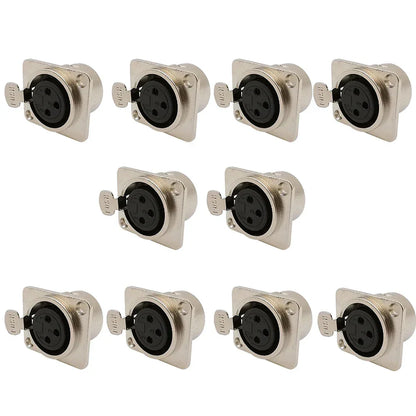10Pcs XLR 3Pin Male Female Panel Audio Microphone Jack Plug Connector XLR Metal Socket Silver