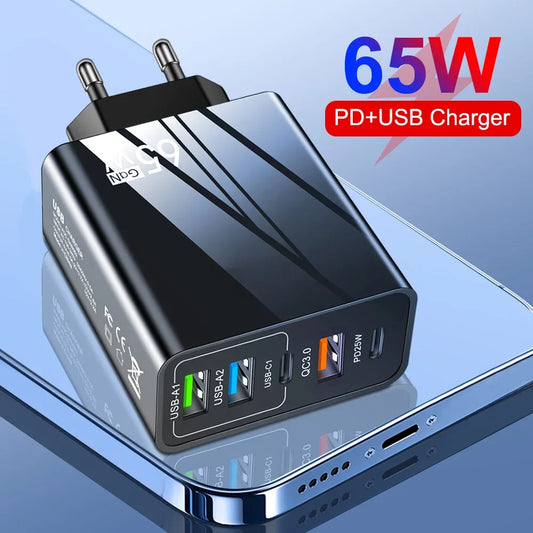 Universal Charger 65W USB Charger 5 Ports Travel Charger PD Wall Power Charger For iPhone USB Type C Charger For Samsung Xiaomi