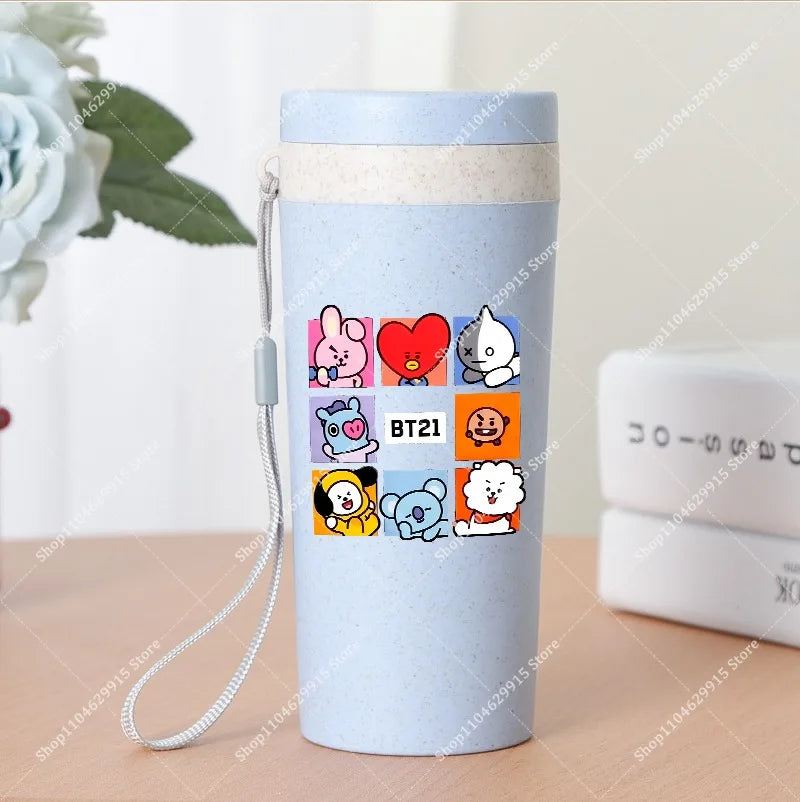 350ml BT21 Portable Water Bottle COOKY TATA RJ Cute Anime Leak-proof Plastic Drinking Cup Milk Coffee Juice Cup Drinkware Gift