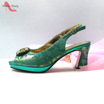 Fashion Peep Toe Sandals Italian Design Nigerian Shoes and Bag Set in Fuchsia Color Sweet Style for Wedding Party