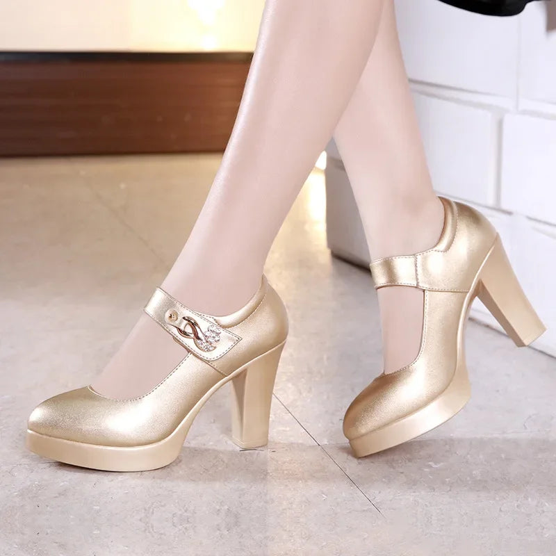 5 8 10cm Small Size 32-44 Elegant Gold Silver Wedding Shoes Women Platform Pumps 2026 Block High Heels Shoes Dress Office Model