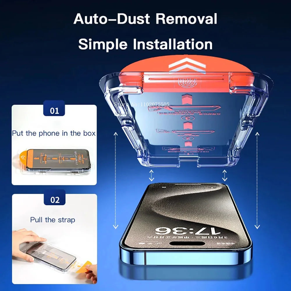 1/2 One-click installation Dust Free Glass For iPhone 15 13 12 11 14 Pro Max Mini Plus X XR Screen Protector For iPhone 15 Pro